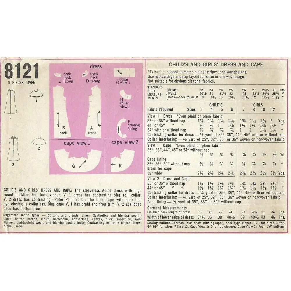 Vintage Simplicity Pattern 8121‎ Girls/Child Dresses (1968)